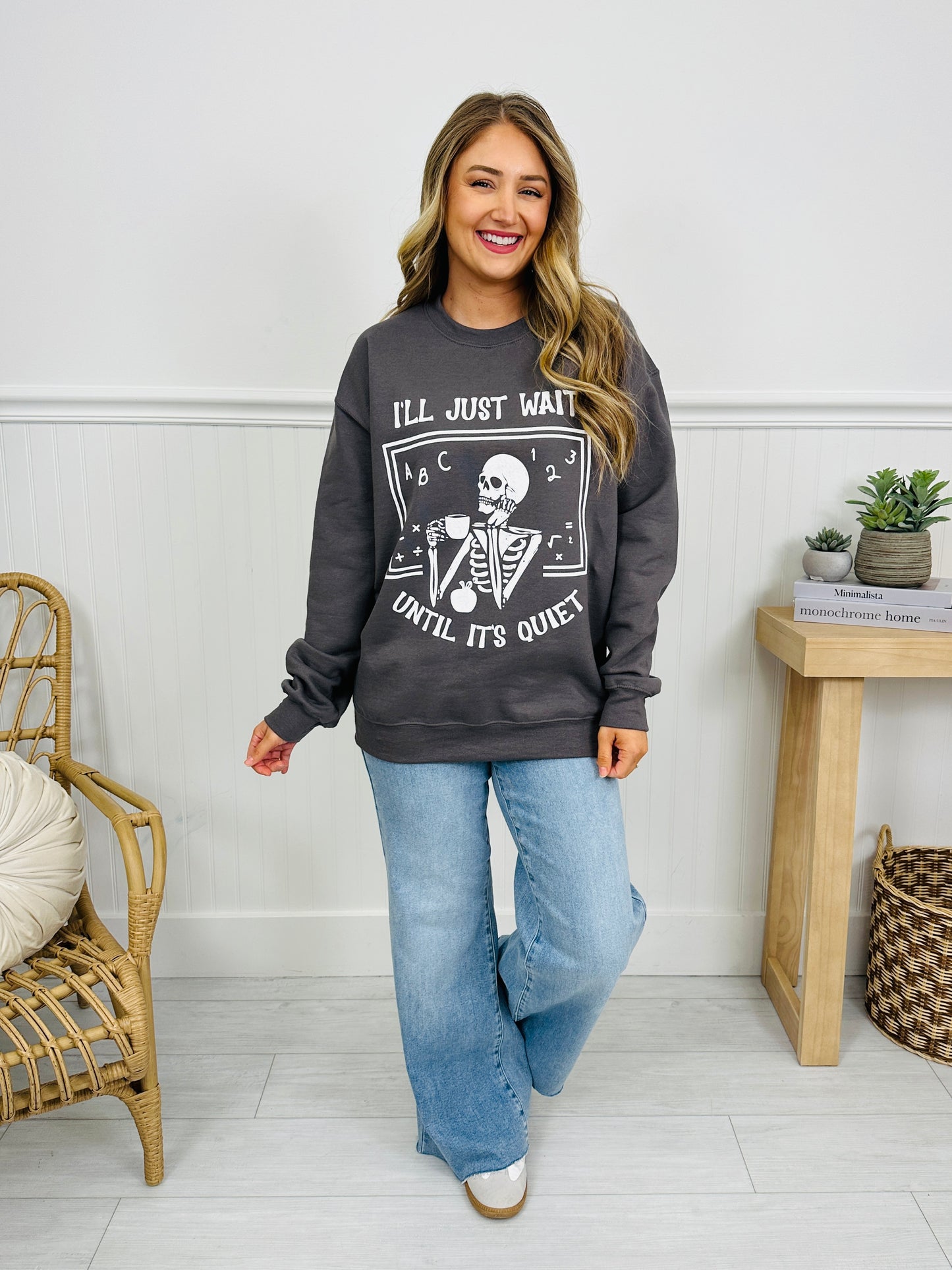 Teacher Wait Until It's Quiet Graphic Crewneck Sweatshirt