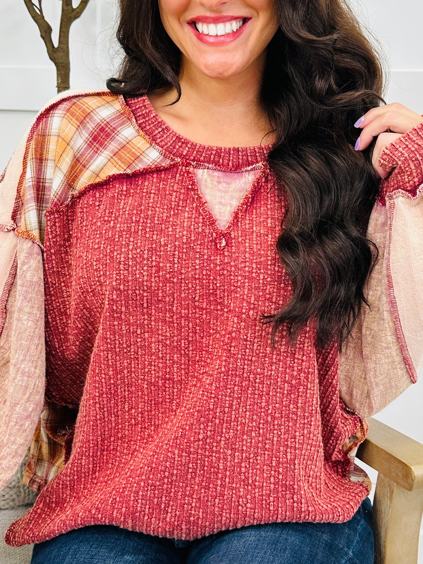 Wildwood Patchwork Top In Burgundy