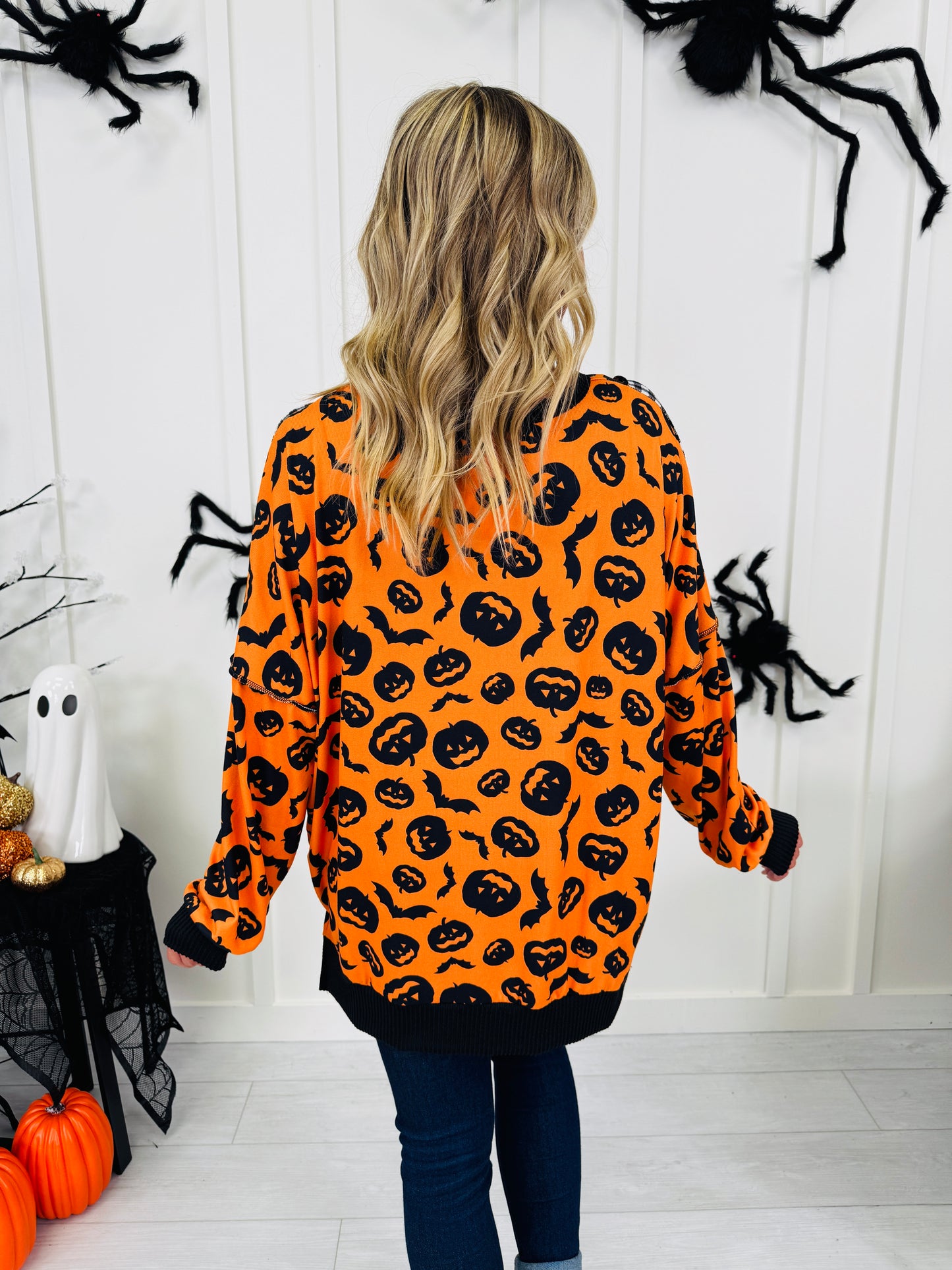 All Things Spooky Top In Pumpkin Print