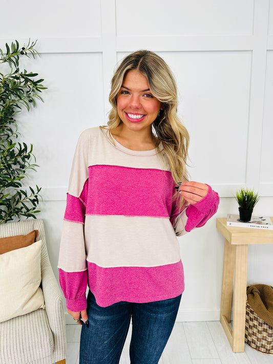 Parallel Mood Top in Taupe/Magenta
