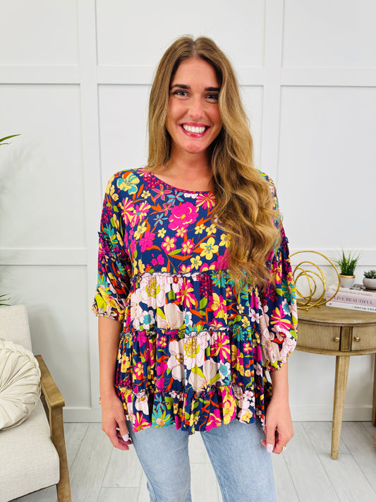 Forever Floral Top In Blueberry