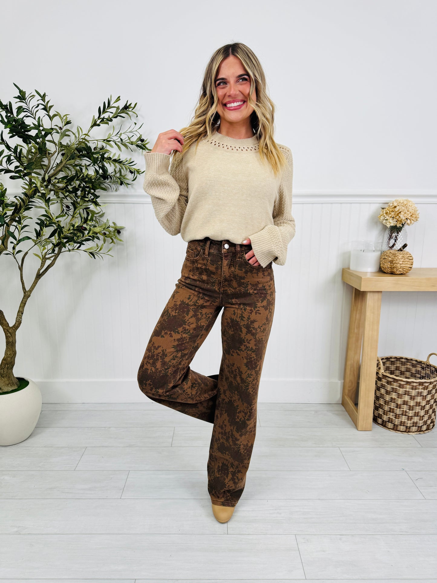 Vintage Bloom Tummy Control Wide Leg Jeans