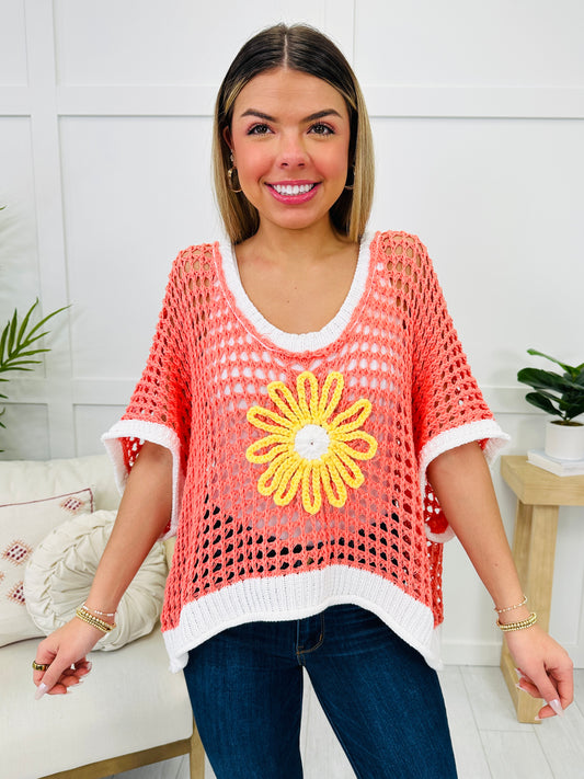 Daisy Daze Sweater In Coral/Ivory