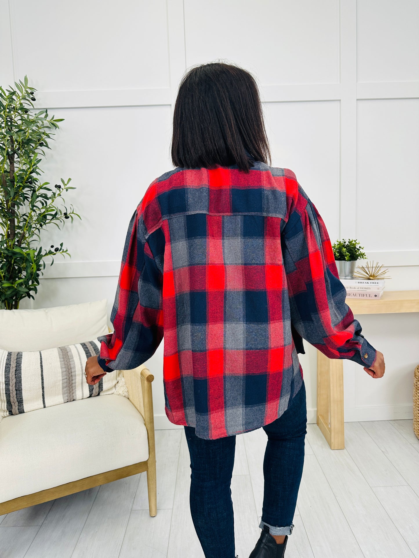 Meet Me At The Bonfire Flannel in Red/Navy