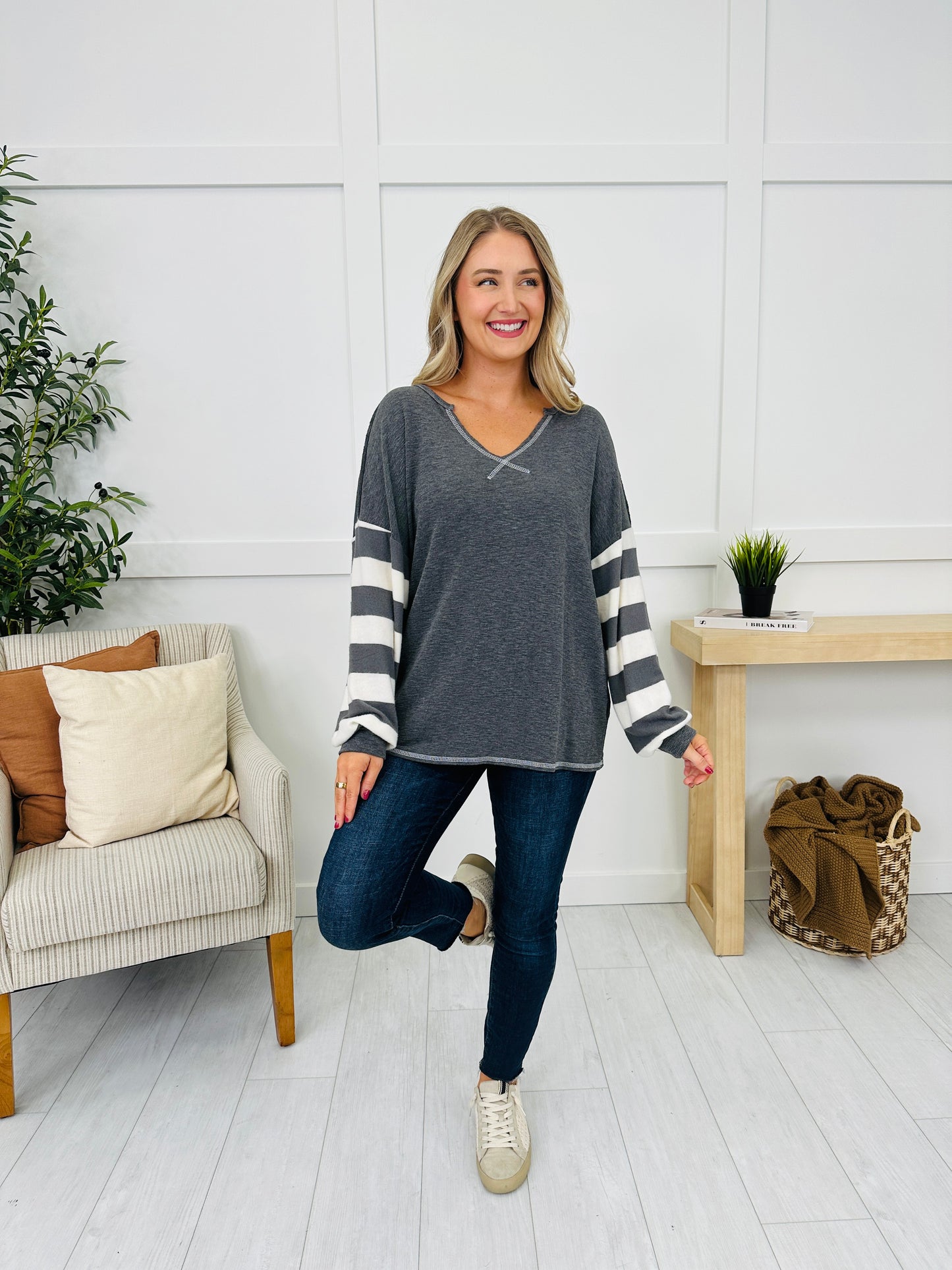 Crossed Signals Top in Charcoal