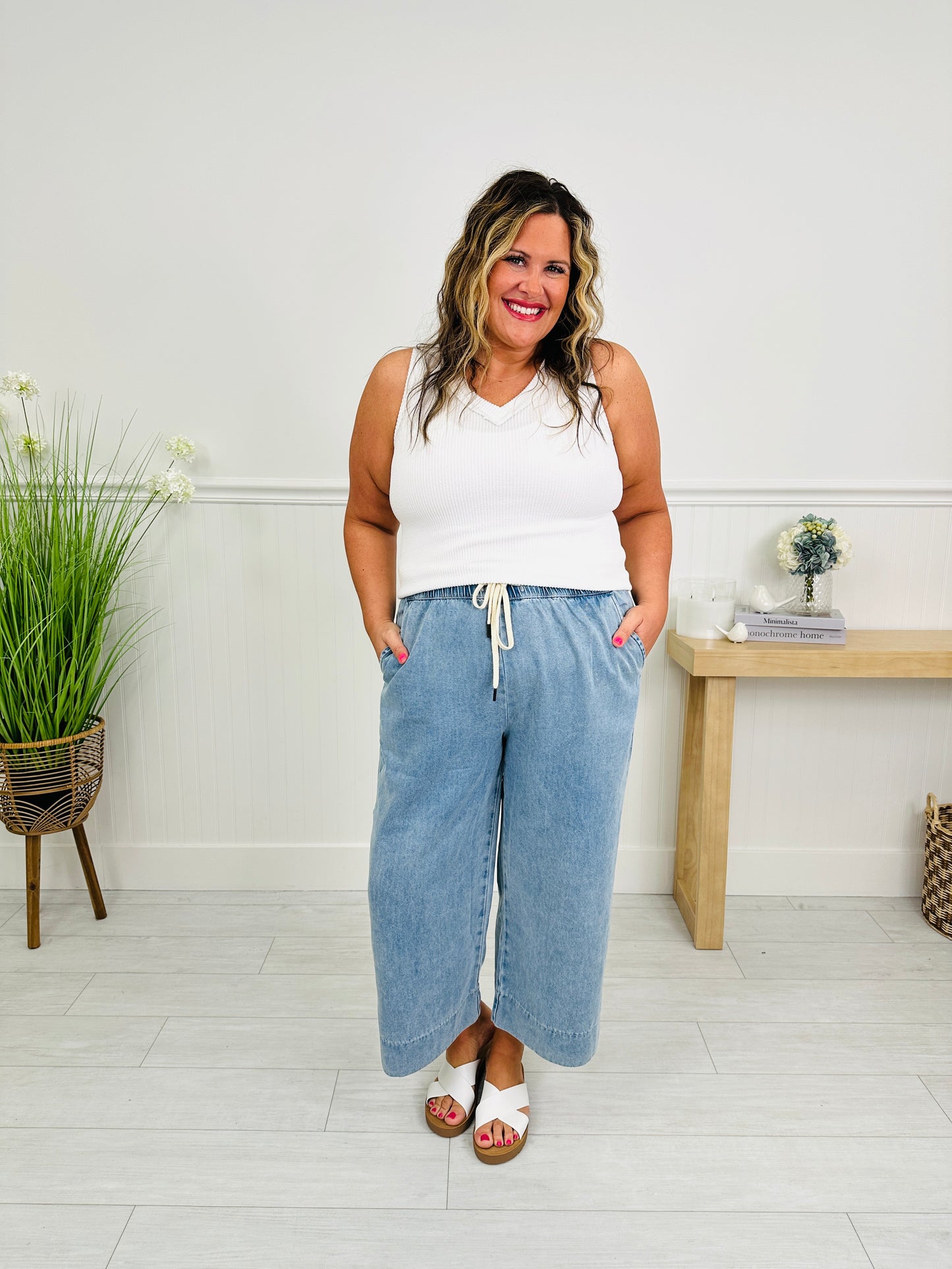 Drawn To You Cropped Wide Leg Featherweight Lounge Jeans