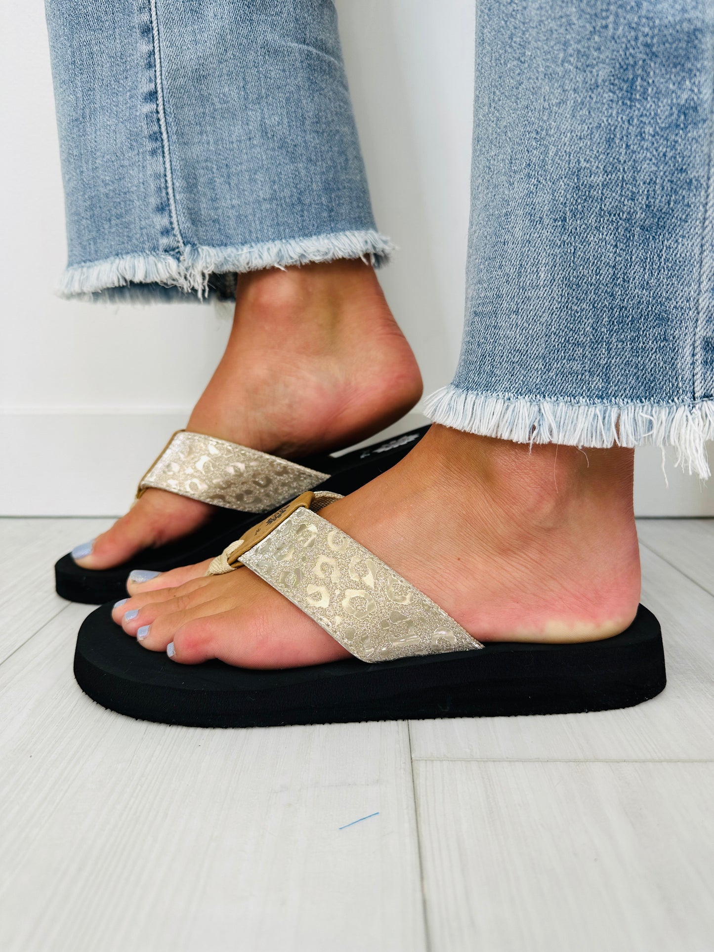 Midnight Mirage Flip Flops In Gold