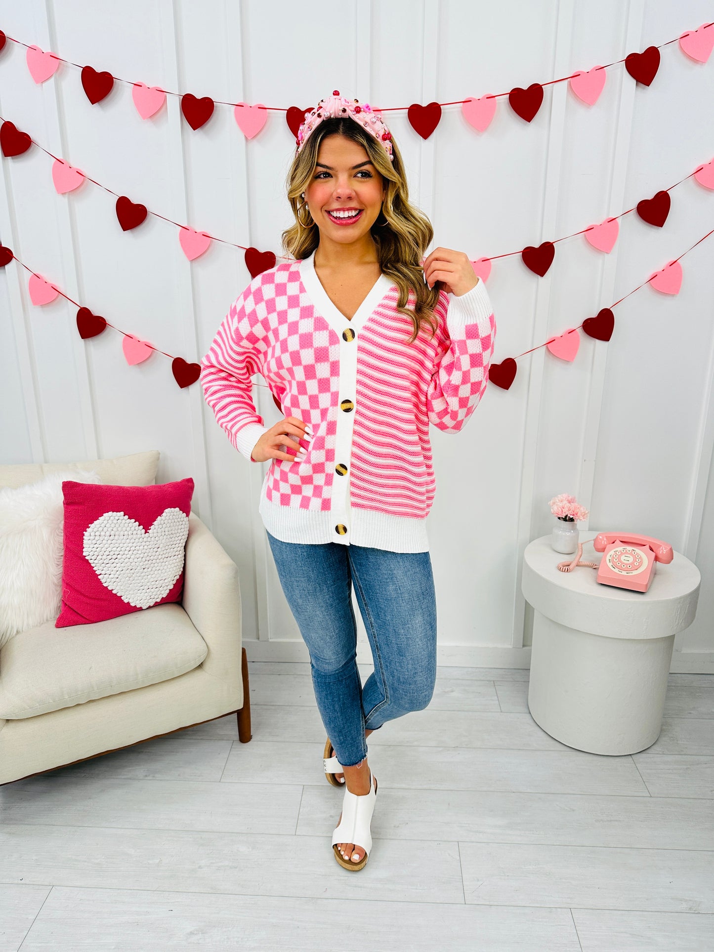 Hearts In Check Cardigan