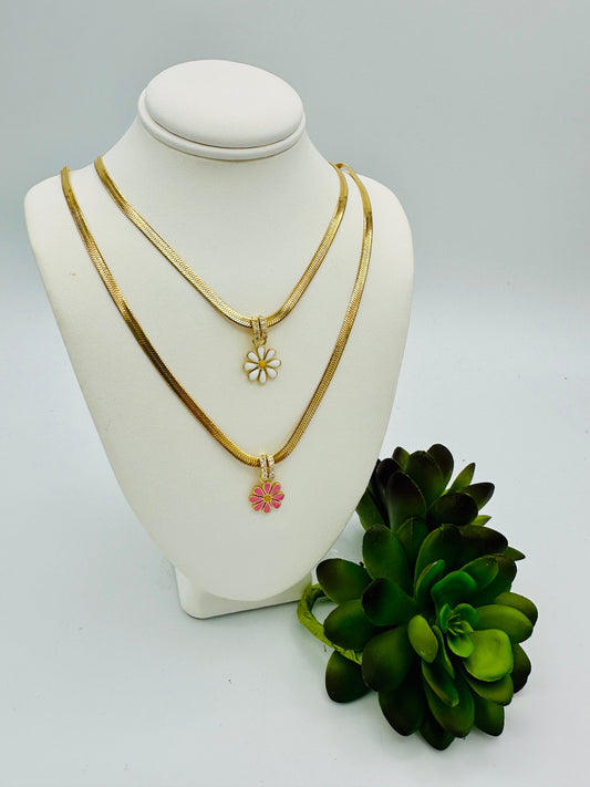 Flower Snake Chain Necklace- Multiple Colors!