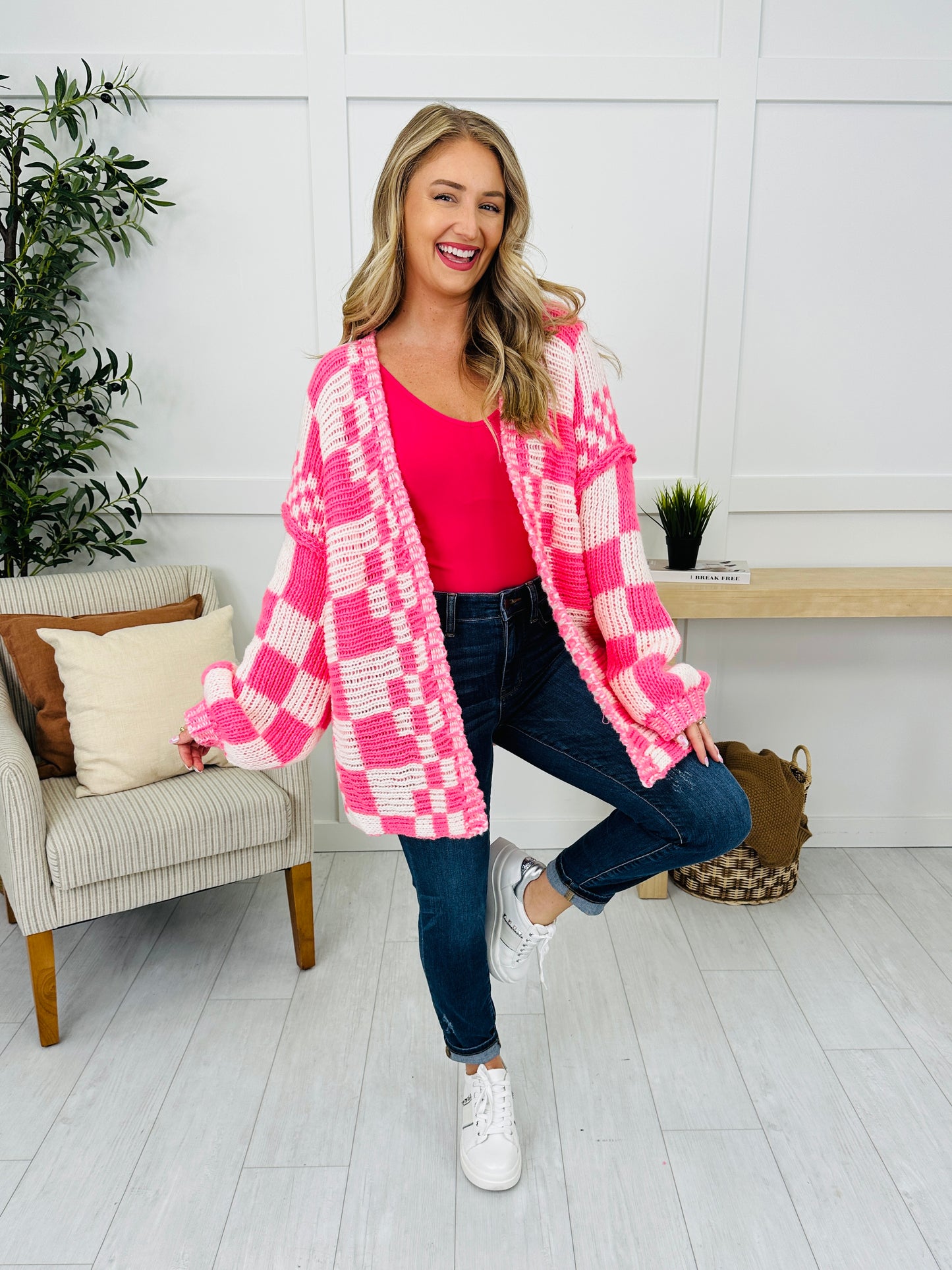 The Final Checkpoint Cardigan in Neon Pink Combo