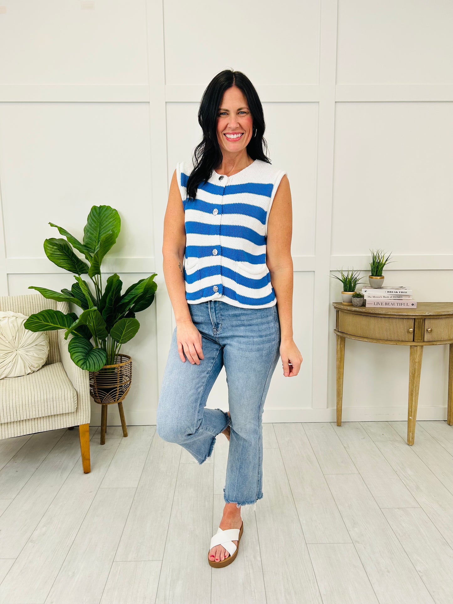 Harbor Stripe Vest In Blue
