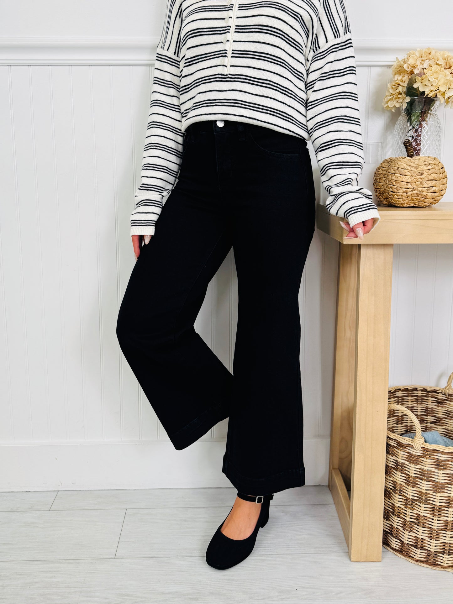 Black To Basics Tummy Control Cropped Wide Jeans In Multiple Inseams