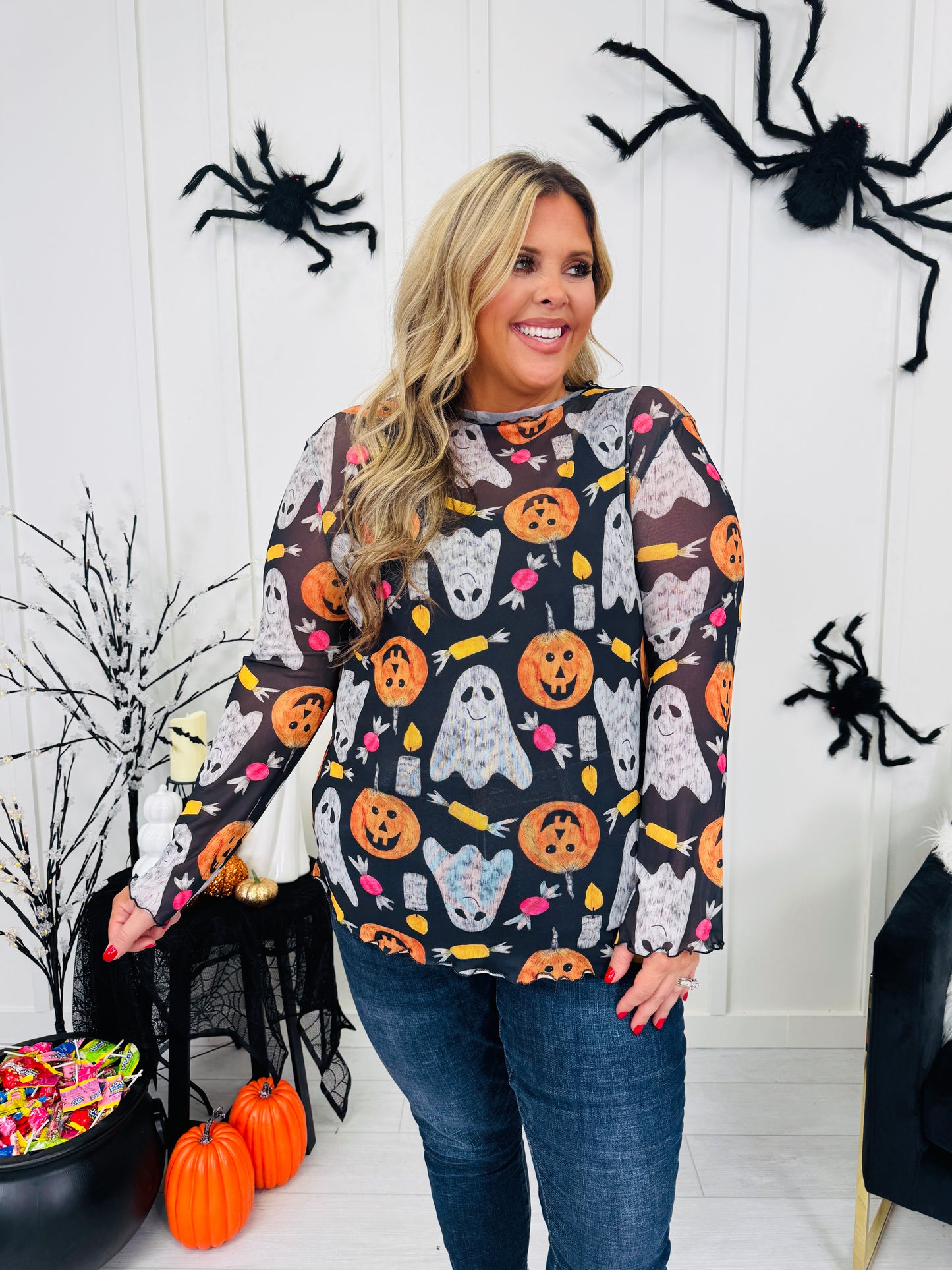 Spooky Things Mesh Top In Trick Or Treat Print