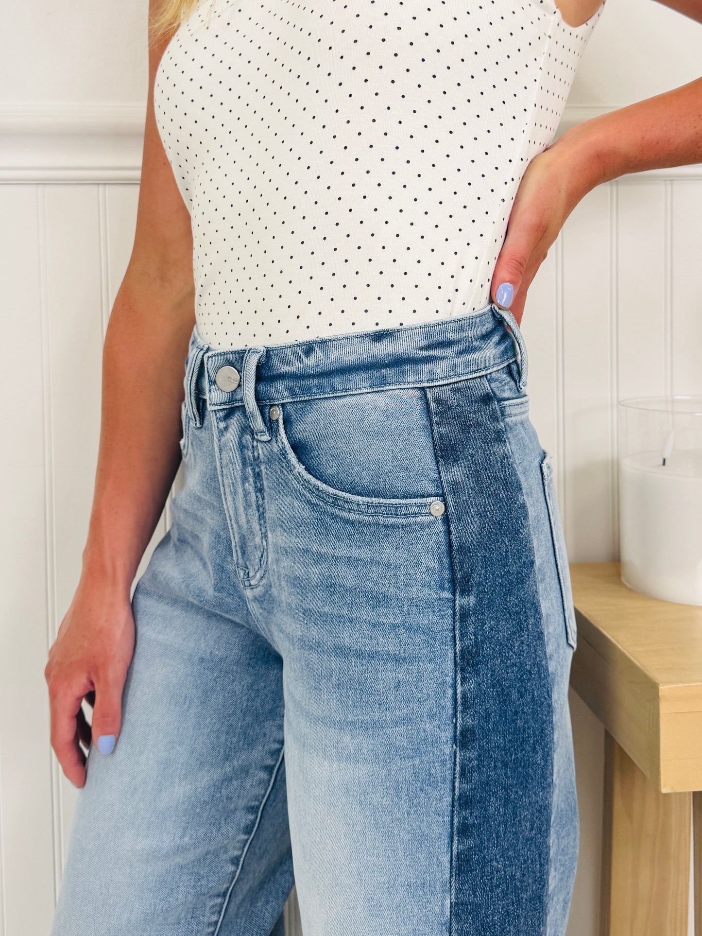 Two Tone Moment Tummy Control Slim Barrel Jeans