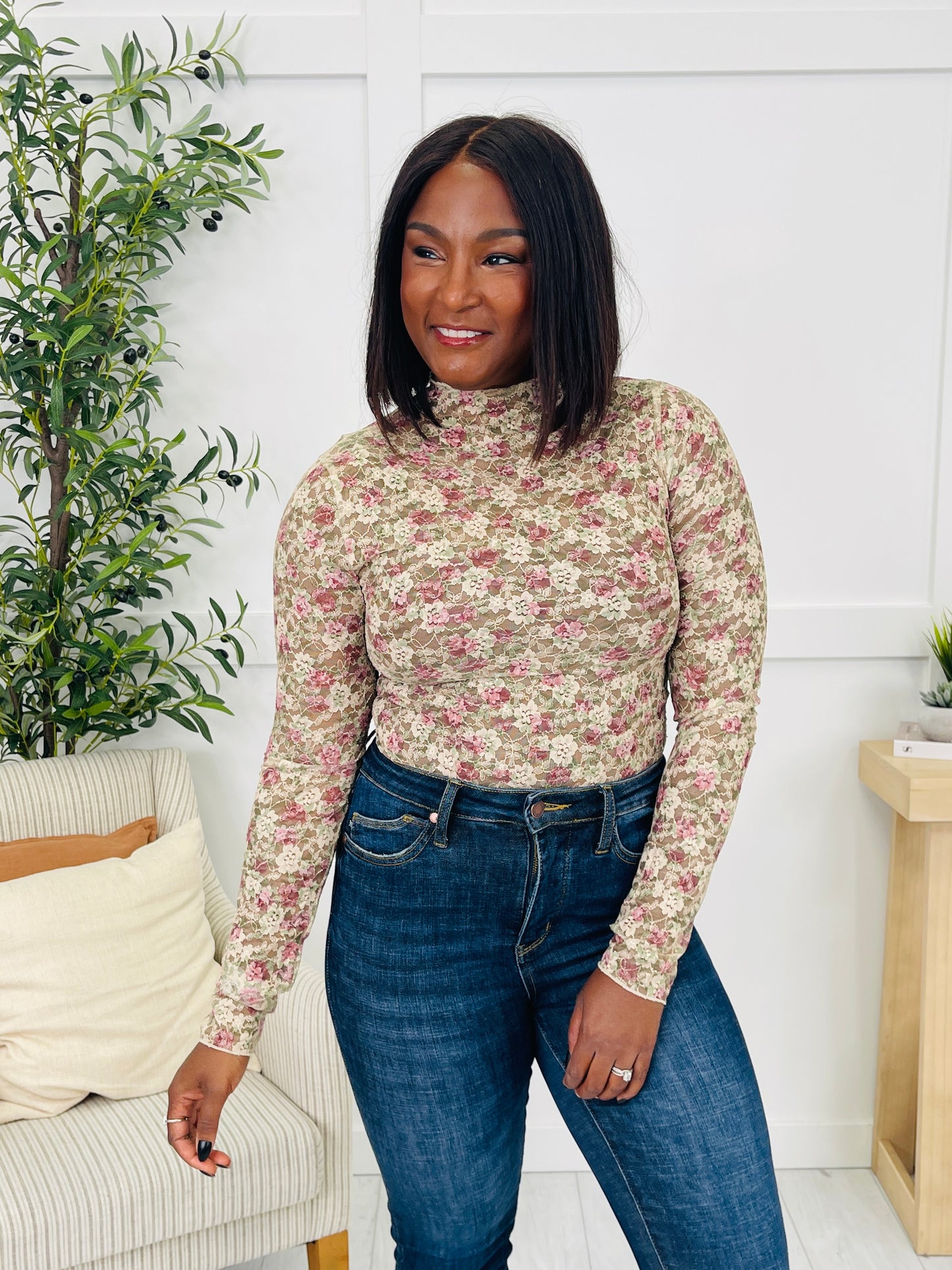 Sheer Fascination Top in Beige Floral