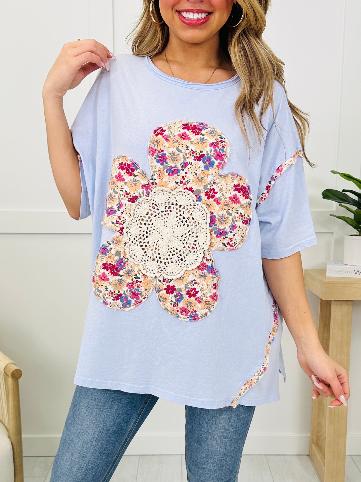 Bouquet Bliss Top In Blue Mist