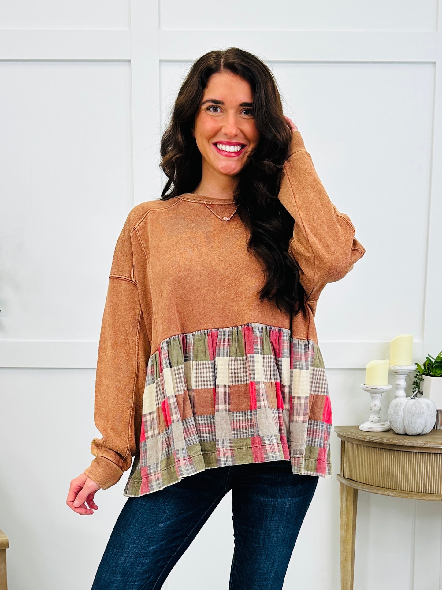 Back To Plaid Top in Wooden