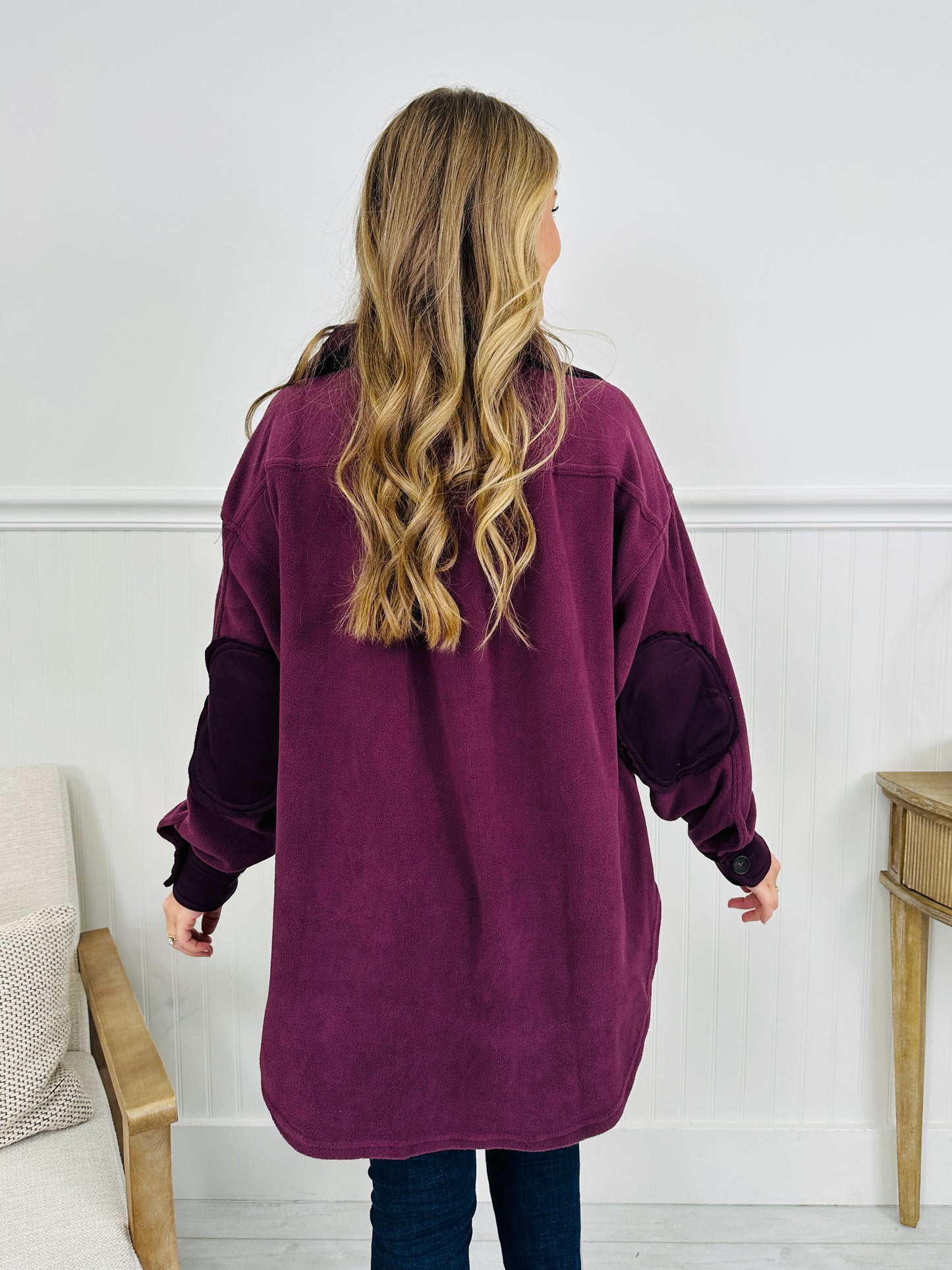 DOORBUSTER! Breezy Commute Shacket in Eggplant