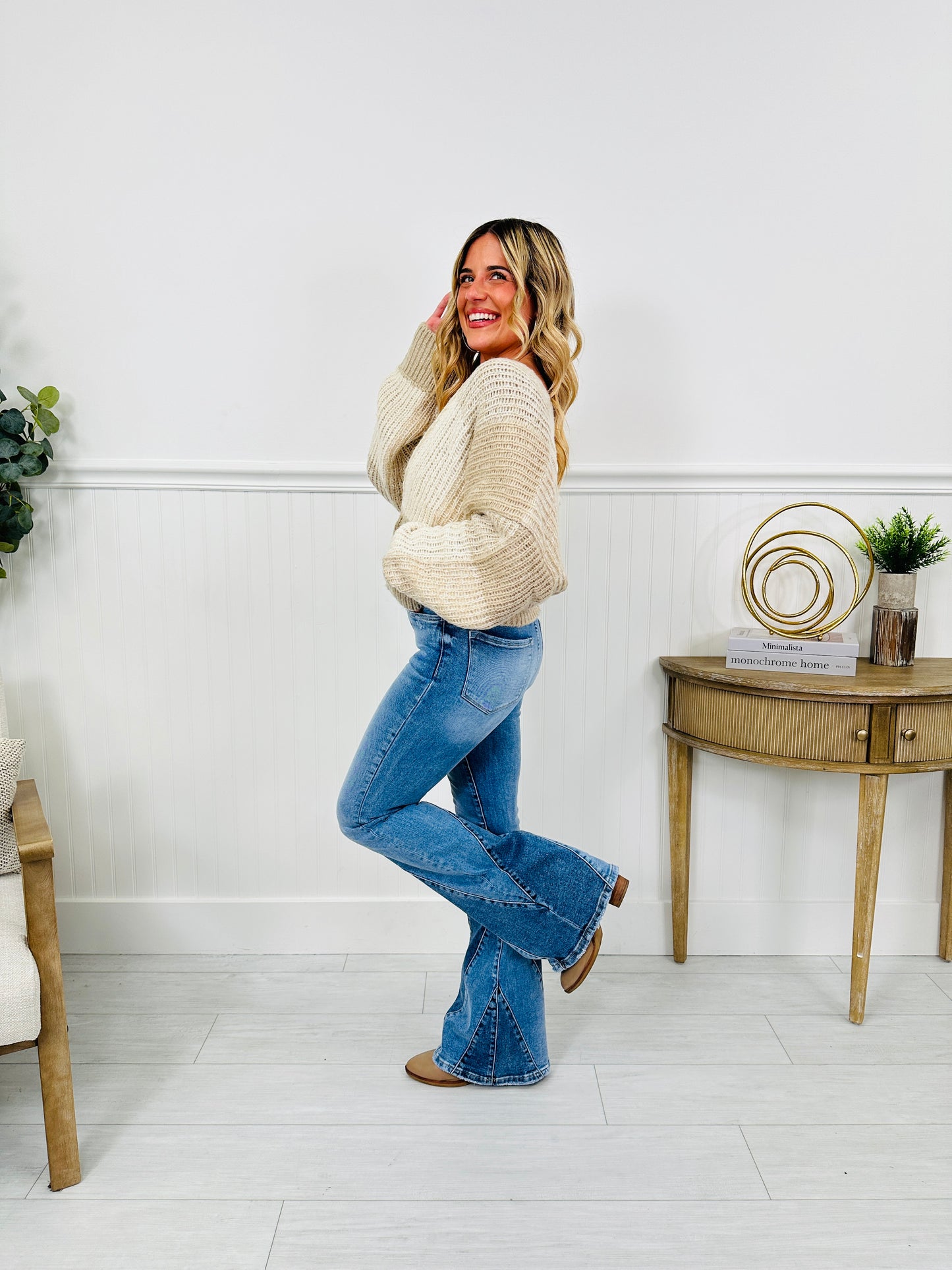 Two Tone Trend Tummy Control Flare Jeans