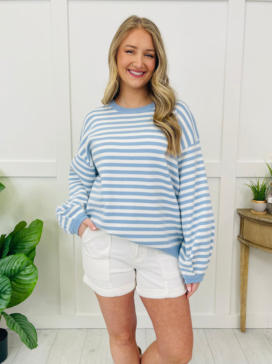 Simple Lines Top in Sky Blue