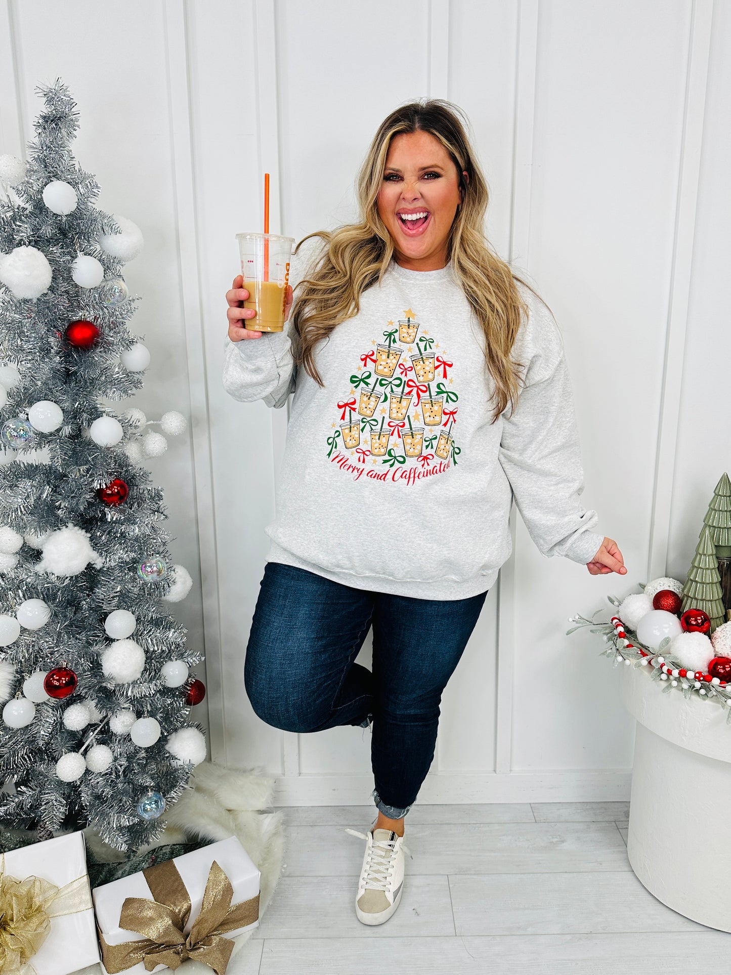 Merry And Caffeinated Graphic Crewneck Sweatshirt