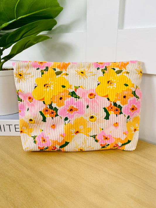 Mixed Floral Corduroy Accessory Bag