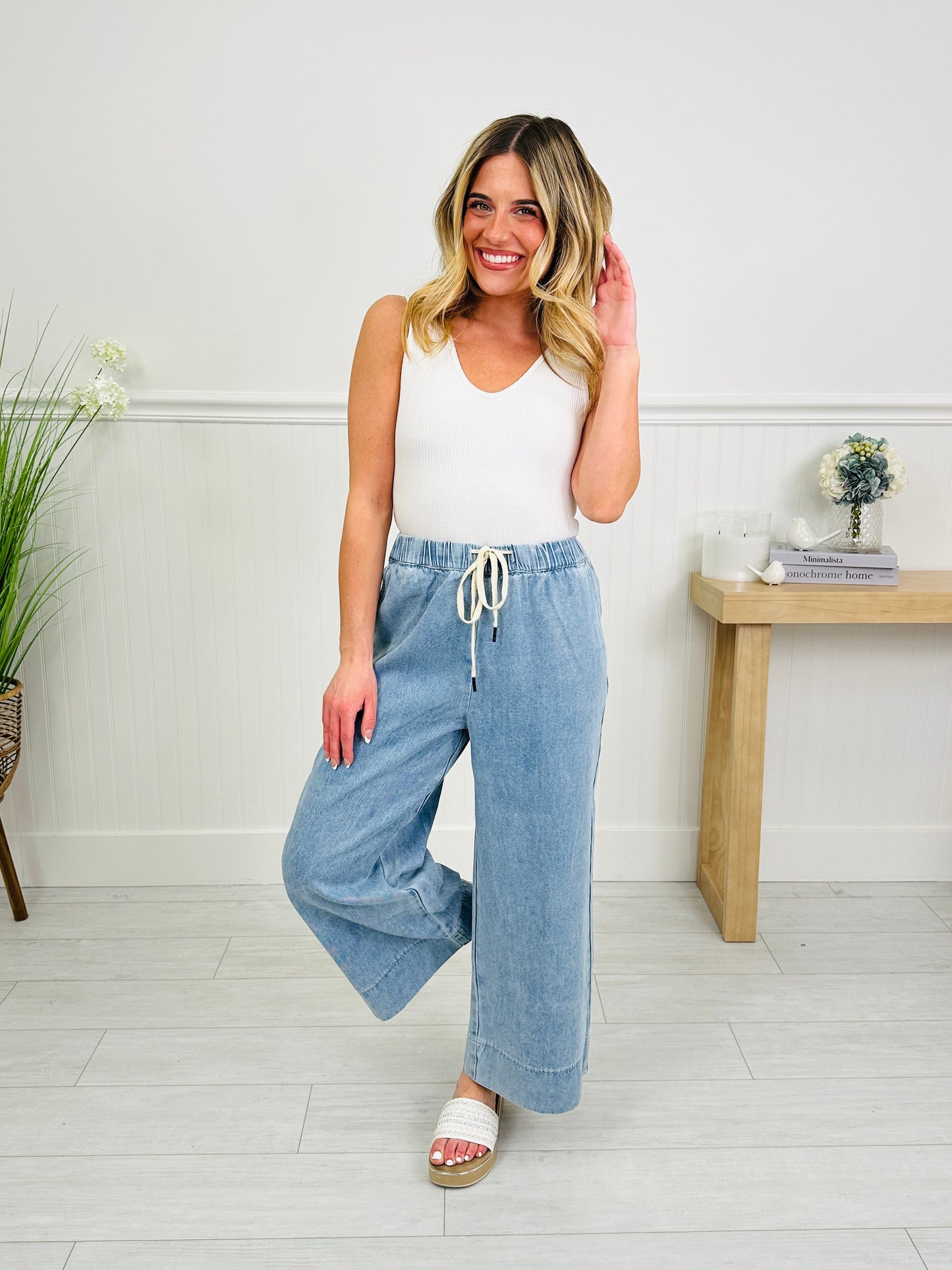 Drawn To You Cropped Wide Leg Featherweight Lounge Jeans