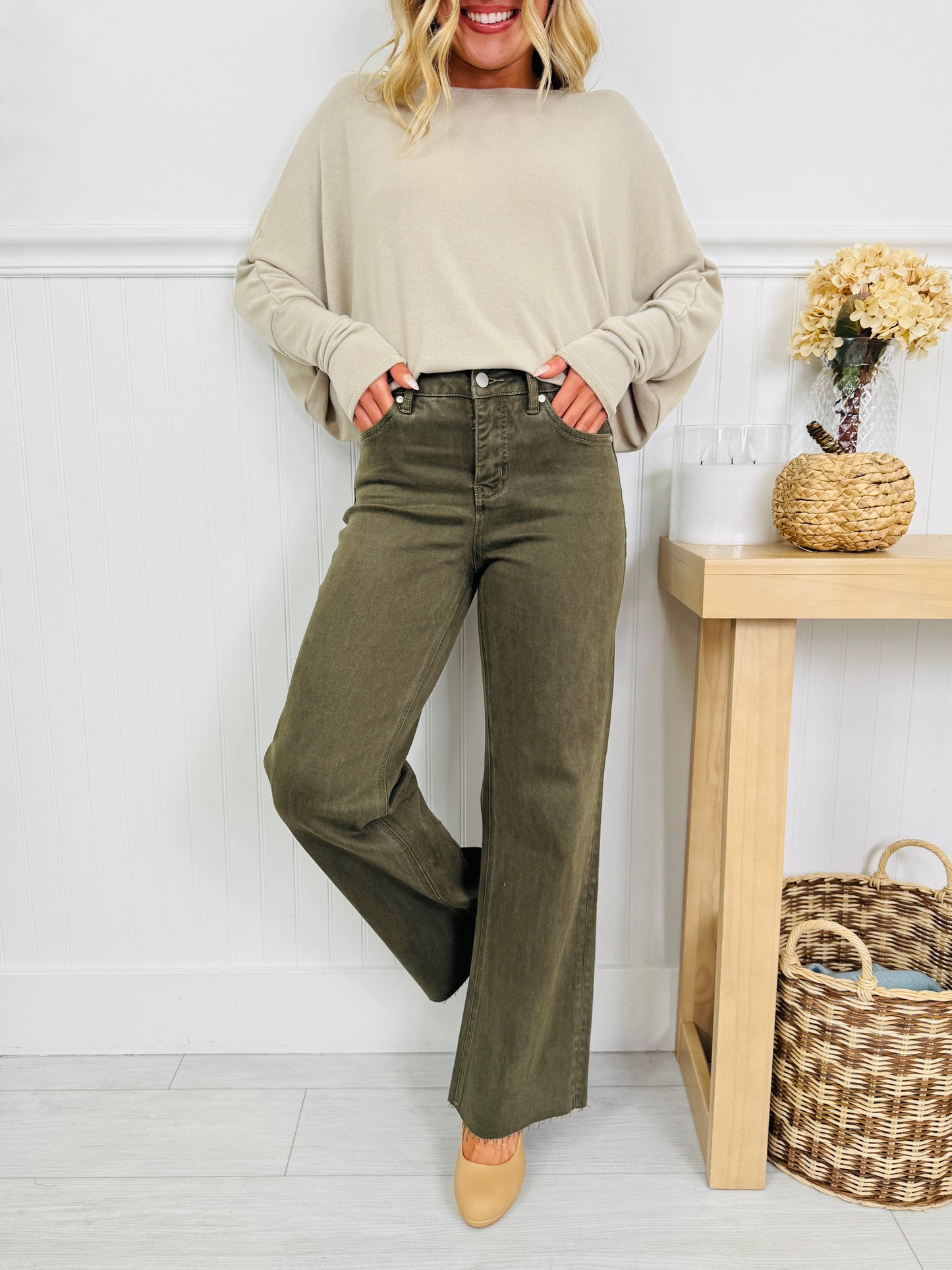 Olive On Repeat Tummy Control Straight Jeans