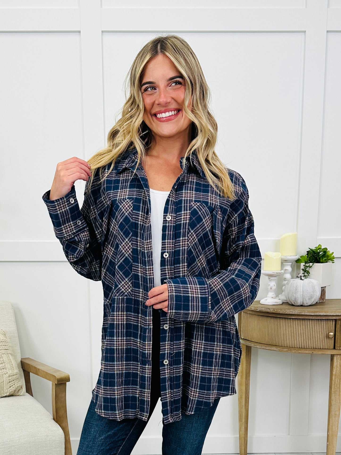 Fall for Plaid Top Navy
