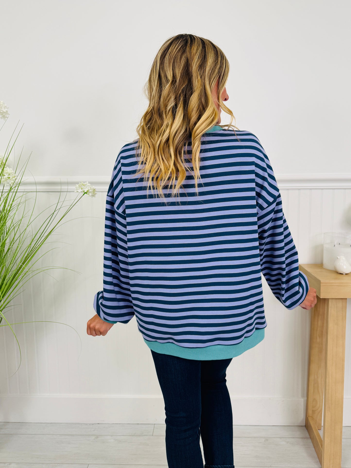 Stripe Story Pullover In Navy
