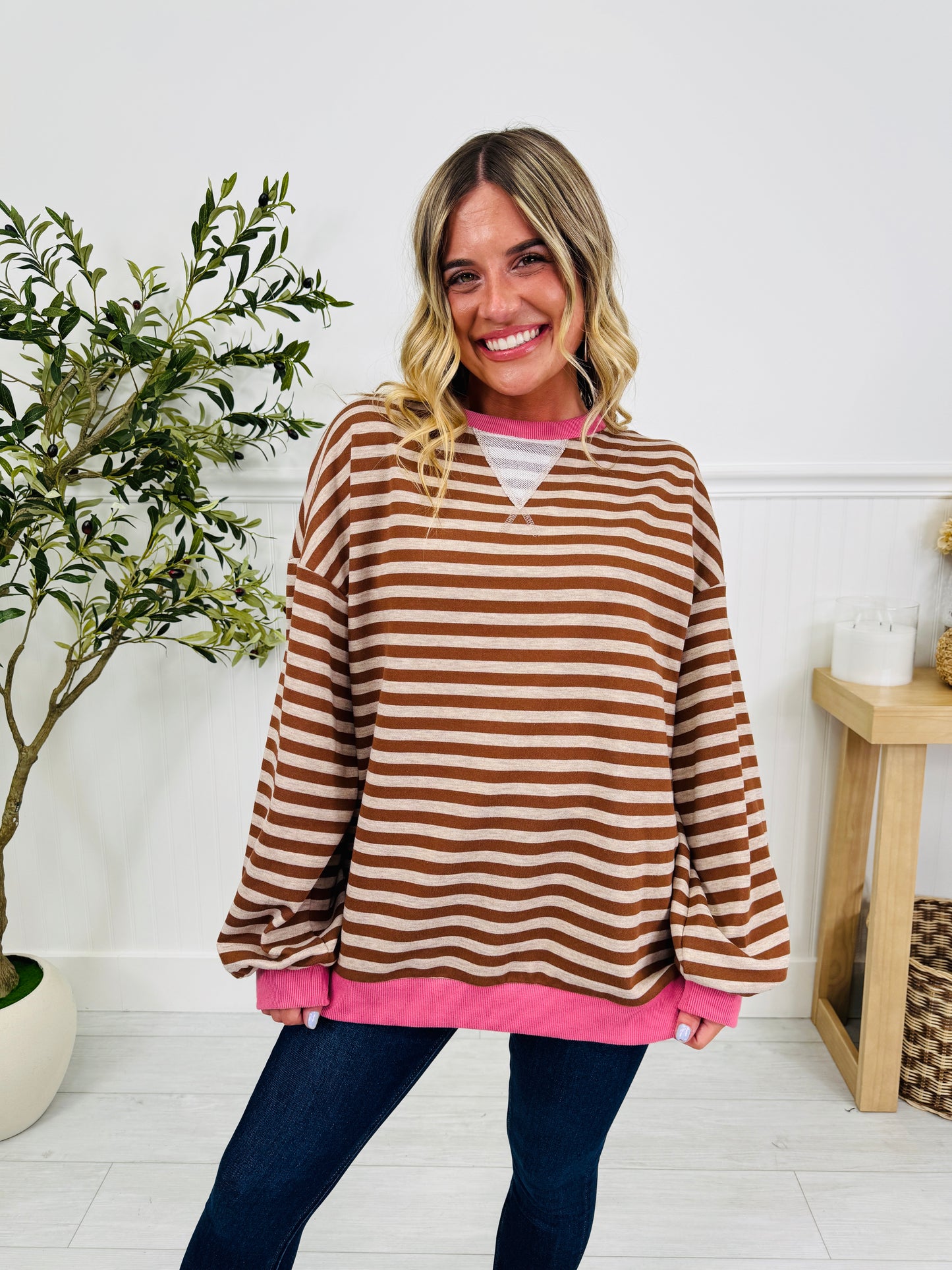 Stripe Story Pullover In Taupe