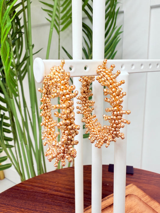 Gold Seed Beaded Hoop Earrings