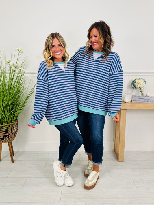 Stripe Story Pullover In Navy