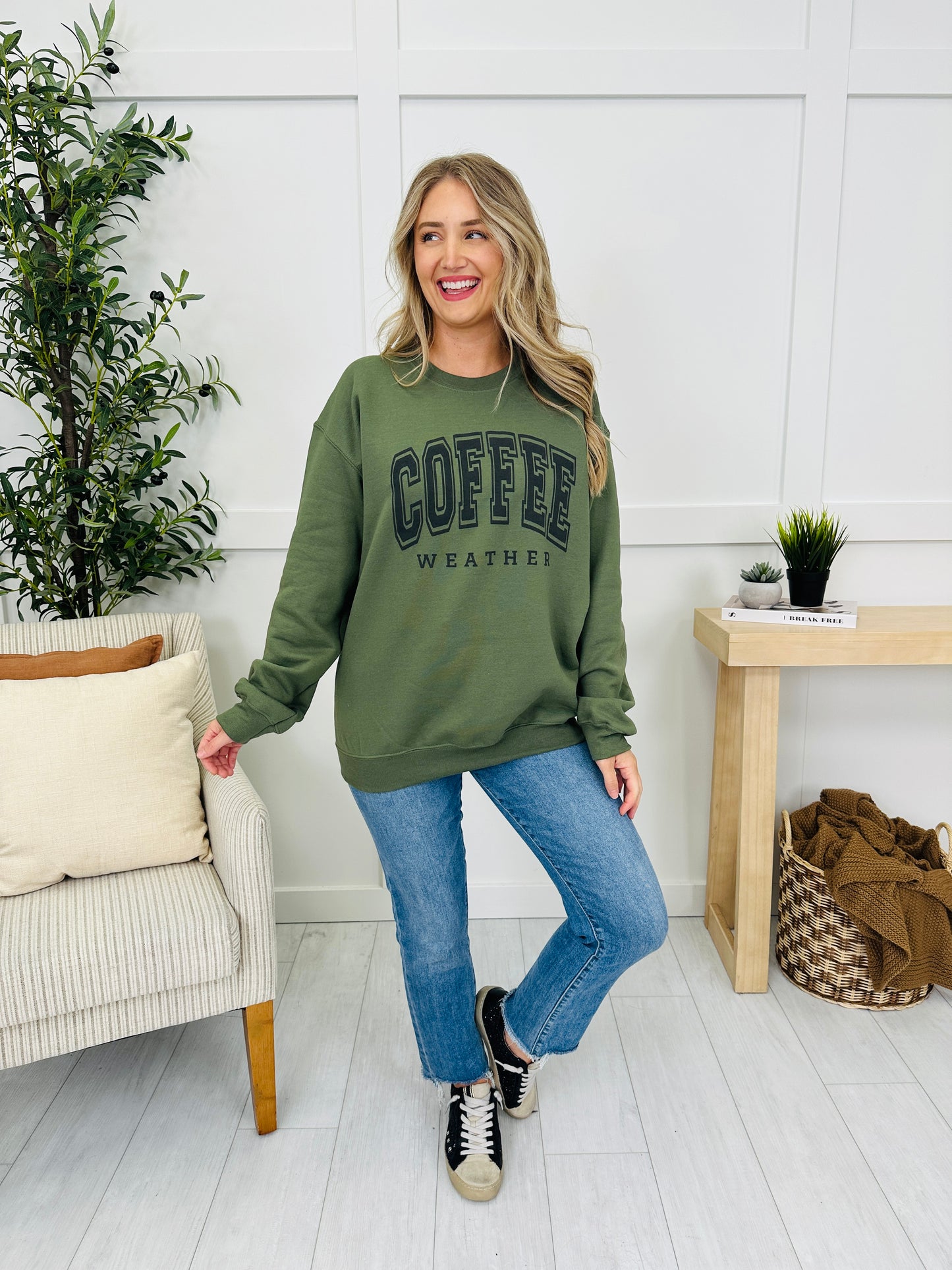 Coffee Weather Crewneck Sweatshirt in Olive