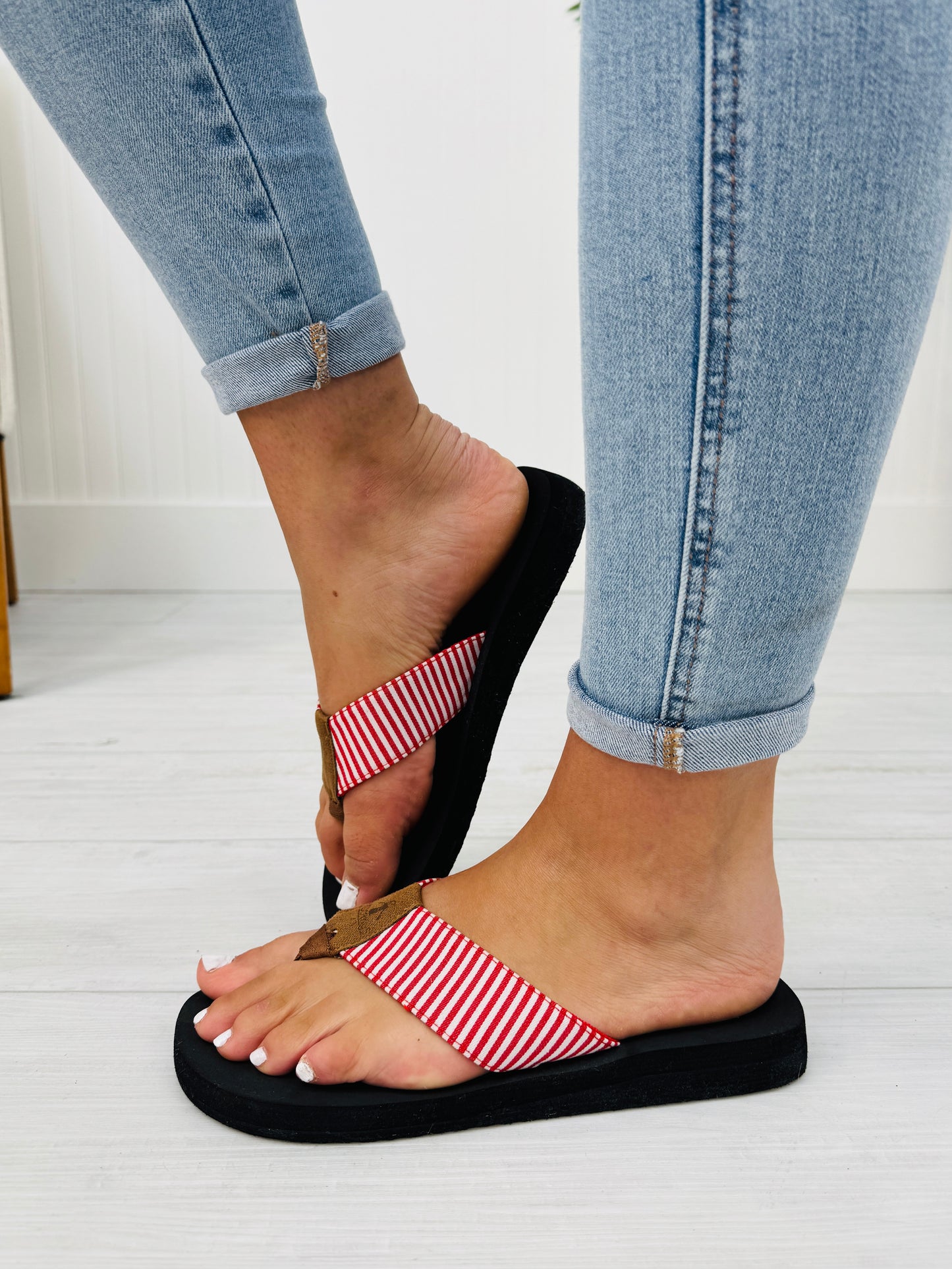 Sea The Stripes Flip Flops in Red