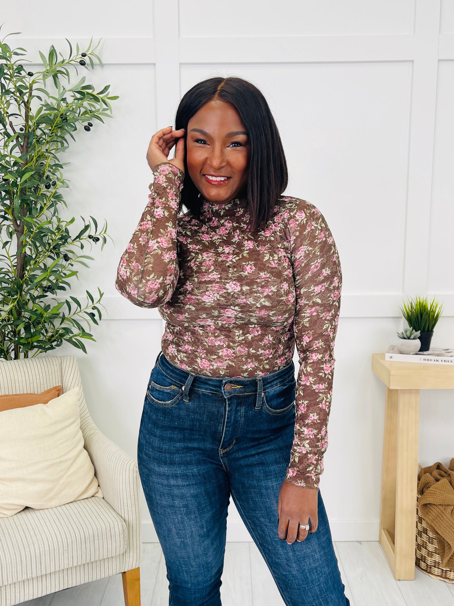 Sheer Fascination Top in Chocolate Floral