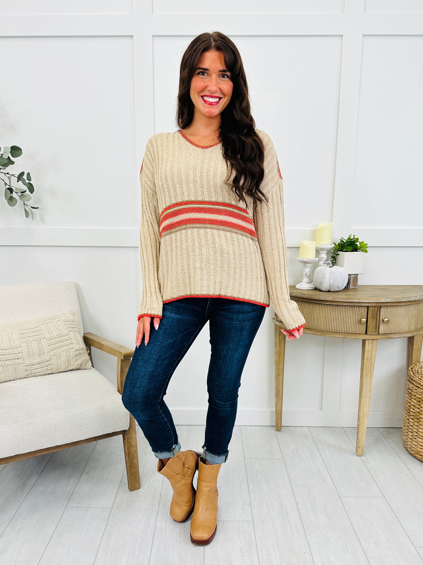 Sunset Stripe Top In Khaki