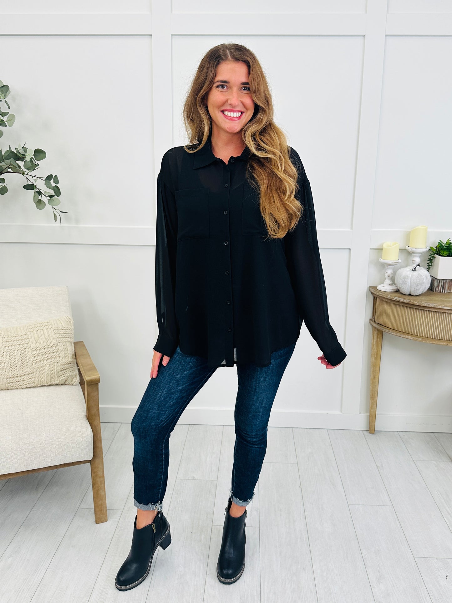 City Lights Button Down In Black
