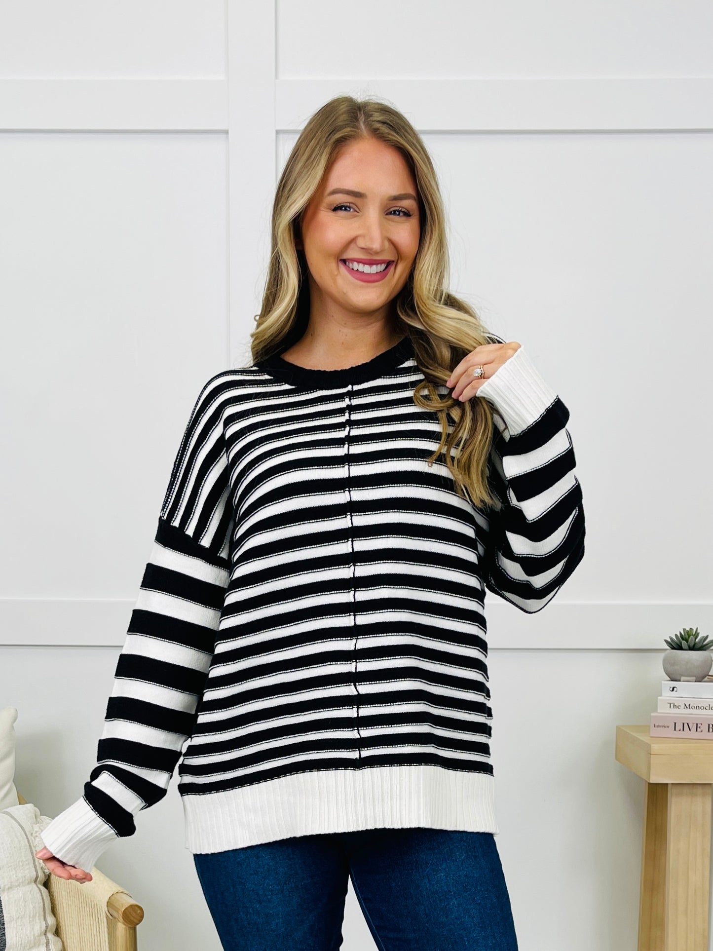 Stripe Shift Sweater in Black