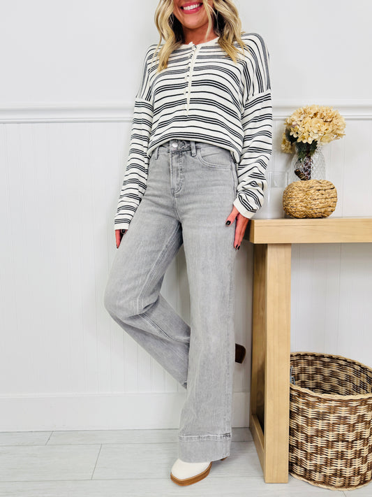Grey Goals Tummy Control Wide Leg Jeans In Multiple Inseams