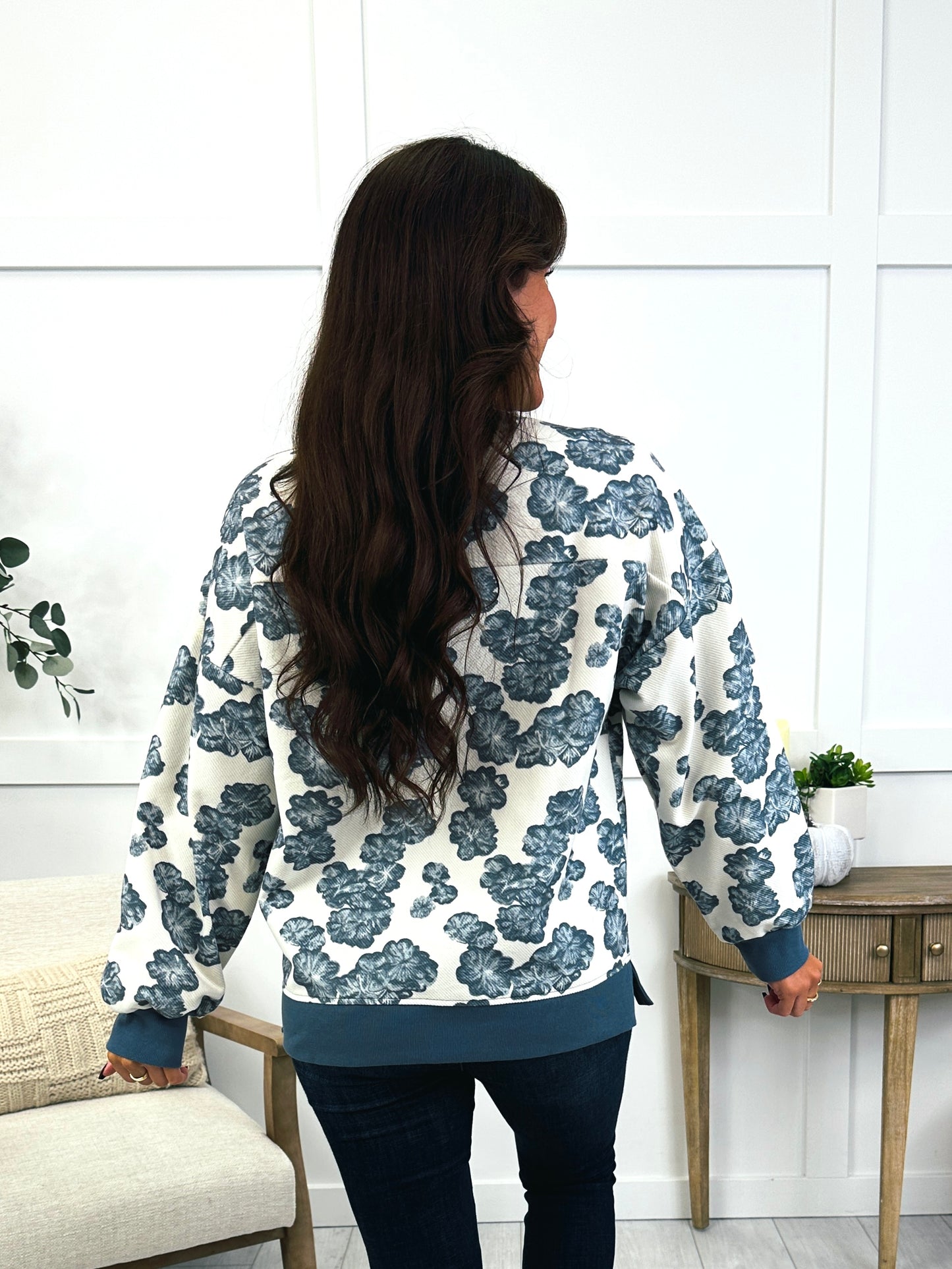 Faded Florals Sweatshirt In Denim