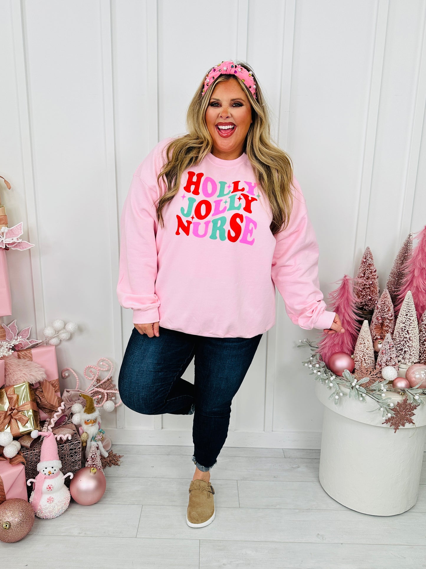Holly Jolly Nurse Graphic Crewneck Sweatshirt