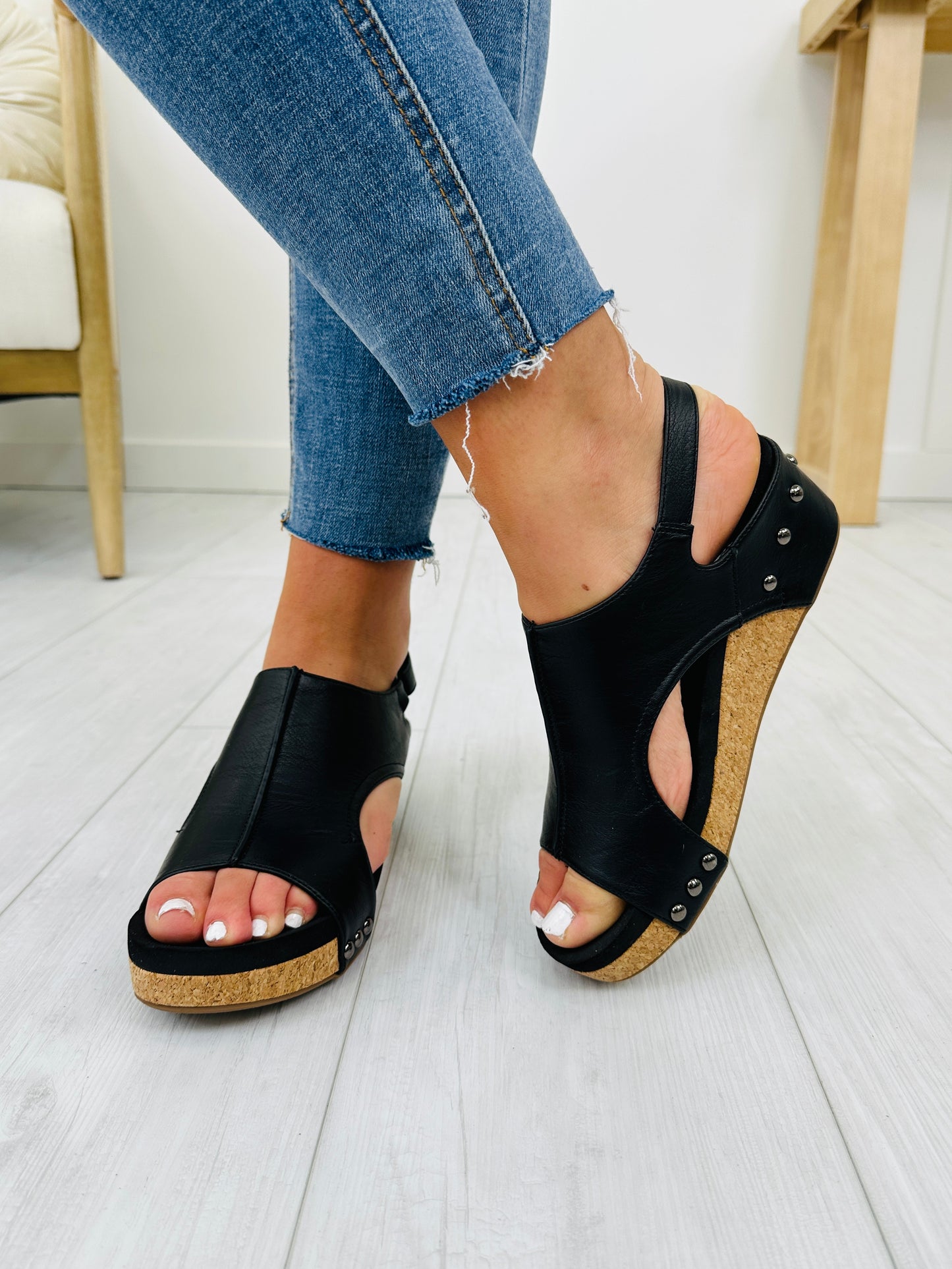 Studded Steps Wedges In Black Smooth