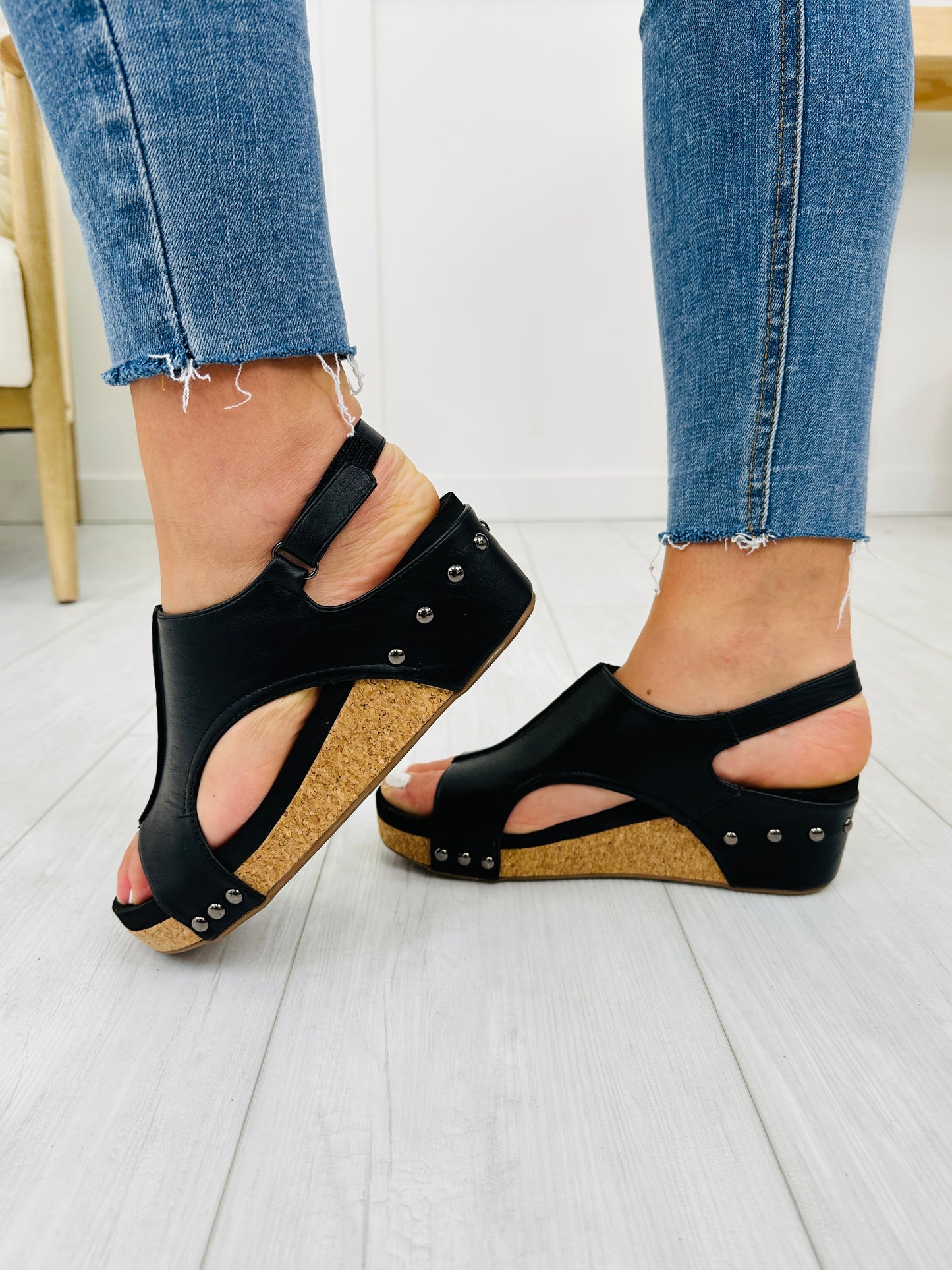 Studded Steps Wedges In Black Smooth