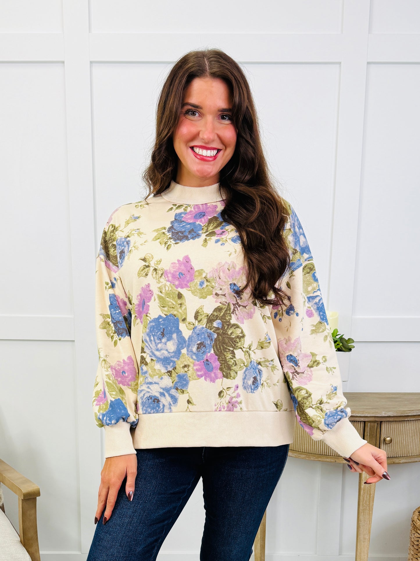 Sunday Blooms Top In Cream Mix