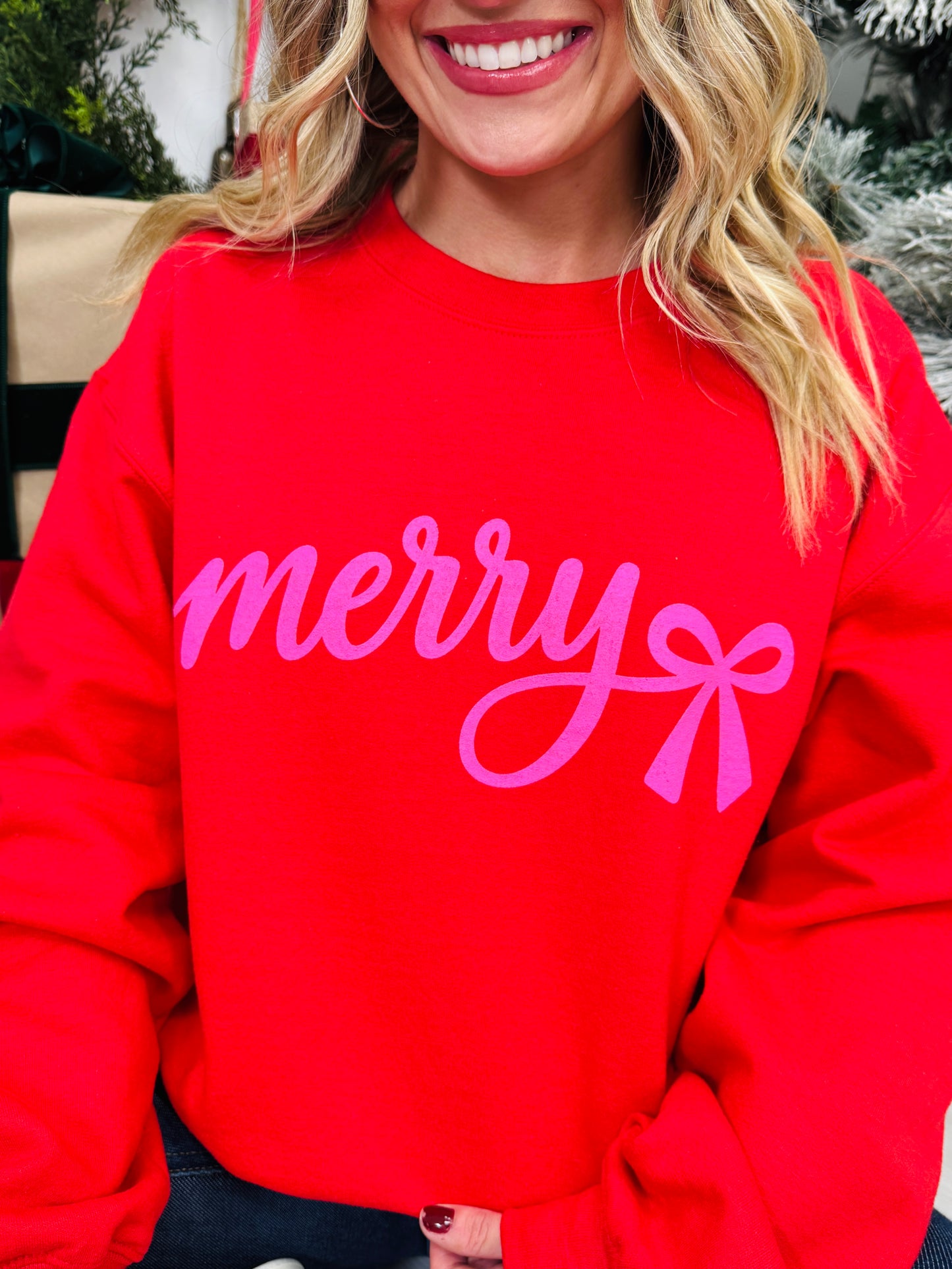 Merry Bow Graphic Crewneck Sweatshirt