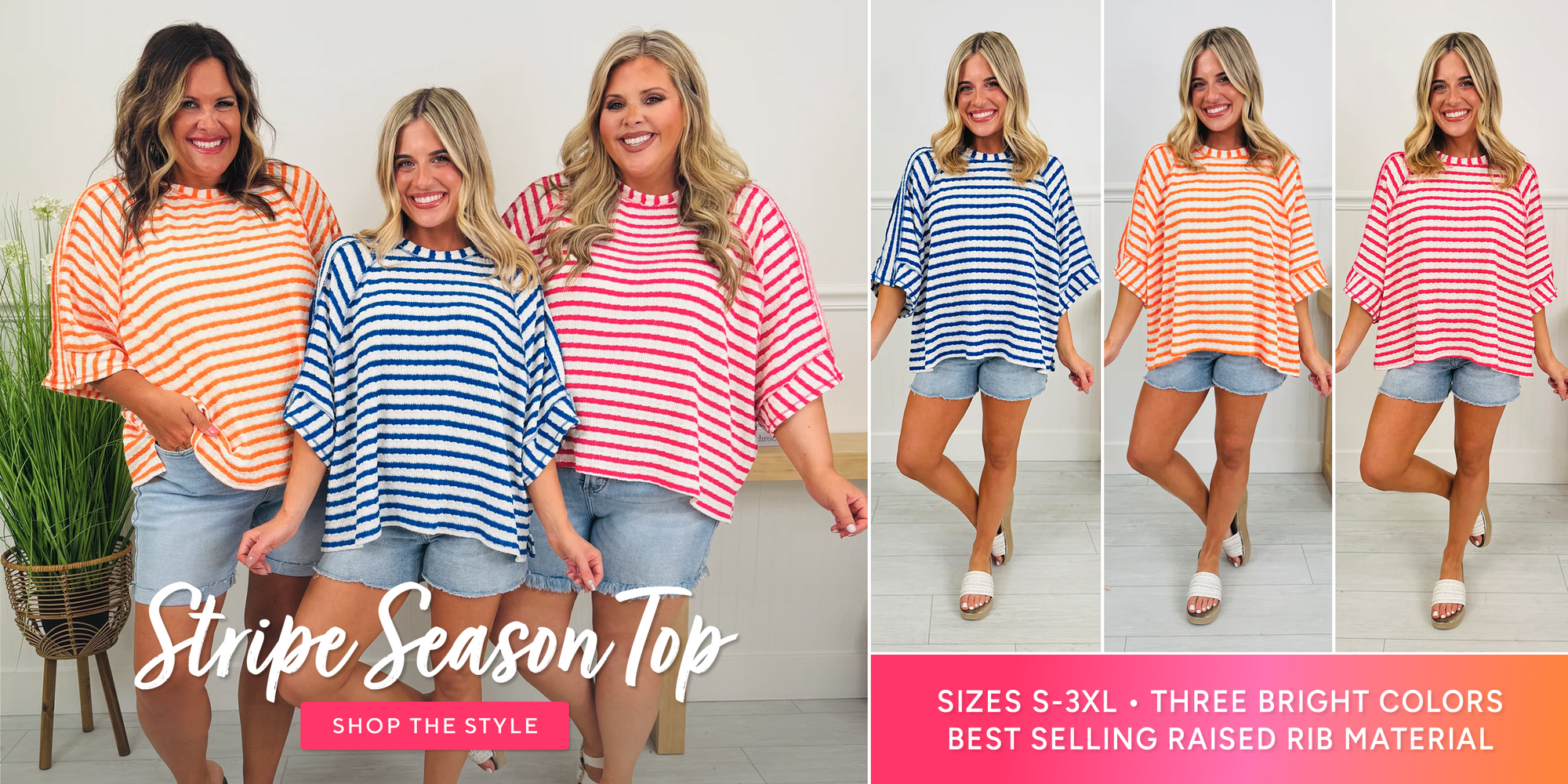 Stripe season top in 4 colors from MOCO boutique, click and shop today!